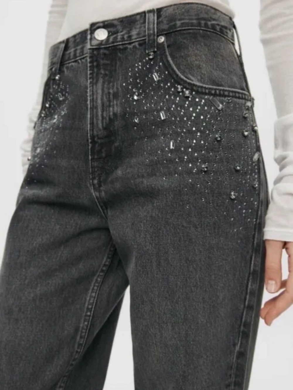Zara Embellished High-Rise Black Women's Jeans